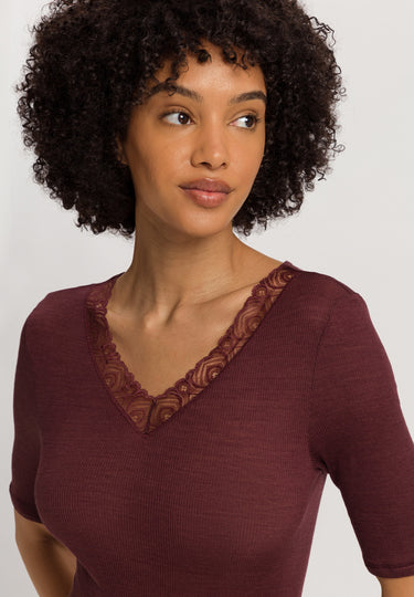 Woolen Lace Lace Trim Wool And Silk Top | Vivid Brown 70829-2421